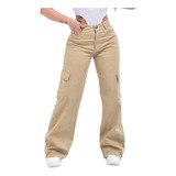 Calça Jeans Feminina Cargo  Wide Leg Pantalona Blogueiras Nf