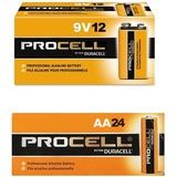 Duracell Procell Baterías 24 Paquete, 9 V, Aa, Paquete De 12