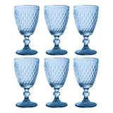 Juego 6 Copas Cristal Color Labrado Vino Agua 240 Ml Color Azul Cobalto