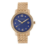 Reloj Feraud Mujer Dorado Piedras Azul Fecha Moda Lf20050lda
