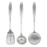 Kit Utensílios De Cozinha Aço Inox 3 Peças Colher Concha 