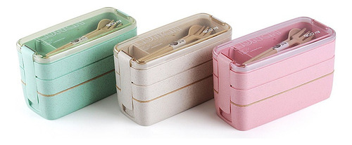 Lunch Box De 3 Niveles 900ml, Cuchara, Tenedor Y Vaso