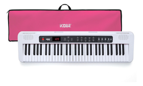 Kit Teclado Kobe Kb-150 Branco 5/8 61 Teclas Com Capa Rosa