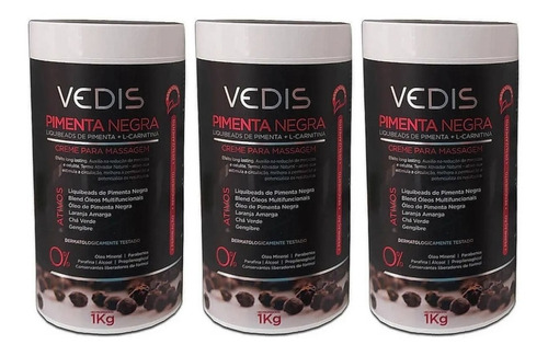 Kit 3 Creme Pimenta Negra Vedis Termoativo Natural