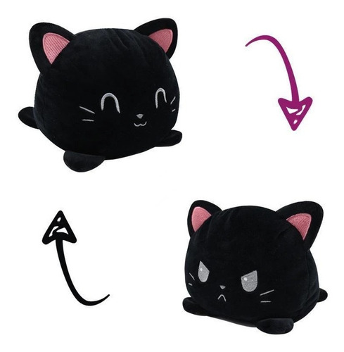 Peluche De Gato Negro Reversible Kawaii Para Niños