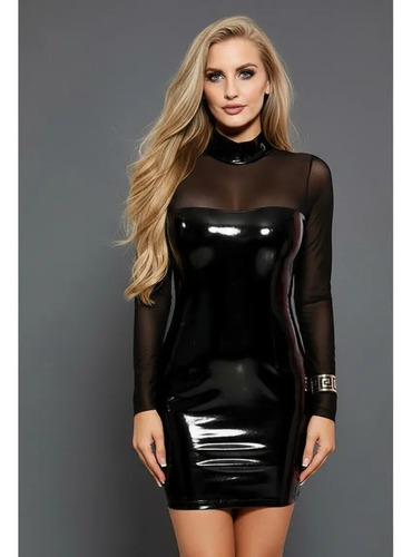 Vestido De Charol Con Transparencia Cuero Tipo Latex Sexy