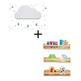 Set Velador Infantil Nube Sin Gotas + 3 Repisas 50 Cm  Niño