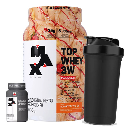 Top Whey 3w 900g + Bcaa - Max Titanium