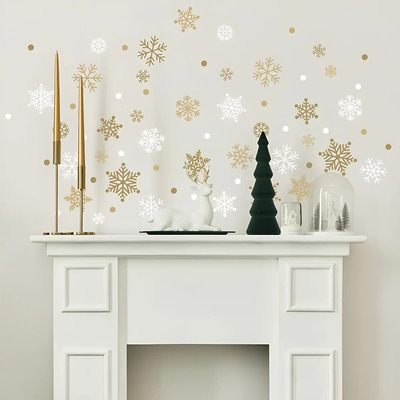 Pegatinas De Pared Navideñas Copos De Nieve Dorados Adhesiv Gold