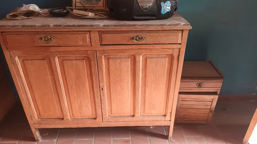 Mueble Antiguo Roble Con Mármol Y Mesa De Luz