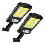 Kit 2 Luminárias Solar Refletor Poste Led 100w Potente Água