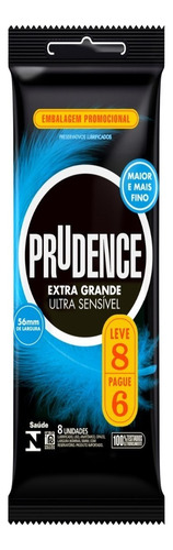 Preservativo Masculino Lubrificado Ultra Sensível Prudence Extra Grande Pacote Leve 8 Pague 6 Unidades