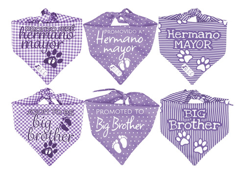 Bff 3 Bandanas Para Perro Bebé Paliacates Hermano Mayor Lila