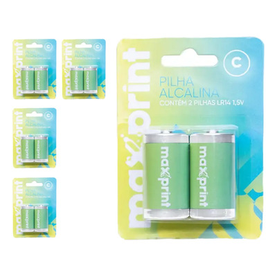 10 Pilhas C Média Alcalina 1,5v Maxprint (5 Cart)