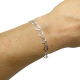 Pulsera De Plata Italiana 925 Con Corazones