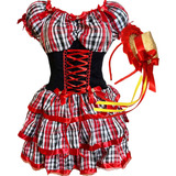 Vestido São João Festa Junina Quadrilha Luxo Adulto Juvenil