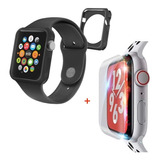 Funda Silicona Negra + Protector Completo Para Apple Watch 