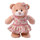 Ursa Princesa Em Pé 30 Cm Floral Palha Menina