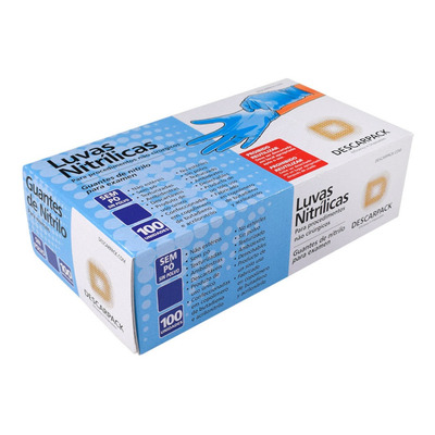 Luvas Descartáveis Antiderrapantes Descarpack Luva Nitrilica Cor Azul Tamanho P De Nitrilo Em Kit De 20 X 100 Unidades