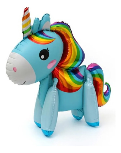 Globo Pony Celeste 4d Multicolor Con Patas Metalizado 70cm 