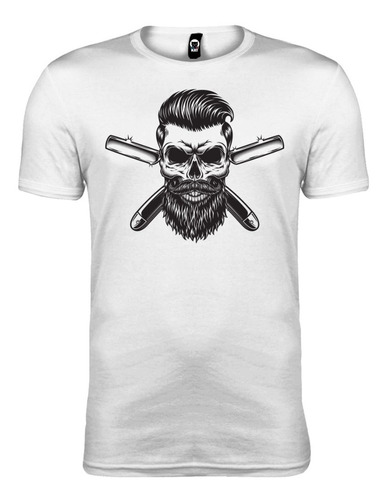 Playera Hombre Barba Calavera Barbería Barber Shop Hipster 