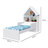 Cama Infantil Casinha Solteiro Prateleira Nichos Mdf Branco