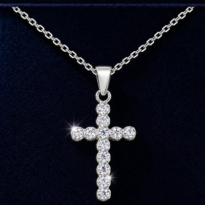 Collar Cruz Cristales Redondos Plata 925 Regalo Para Mujeres