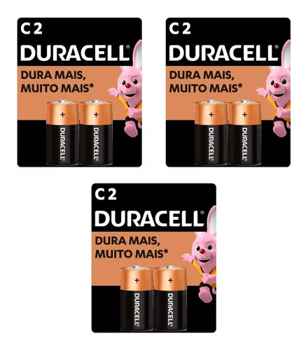 06 Pilhas Baterias C Média Duracell - 3 Cartelas 