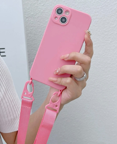 Capa Capinha Rosa Com Alça Cordão Para iPhone Lançamento