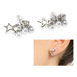 Aretes Mujer Elegante De Estrellas Y Perlas