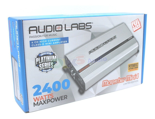 Amplificador Audio Labs Monster Mini4 2400w Max 4 Ch Clase D Color Plateado