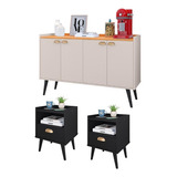 Kit 2 Mesinhas Pequenas Buffet Cantinho Café Organizador Cor Preto | Off White/cinamomo