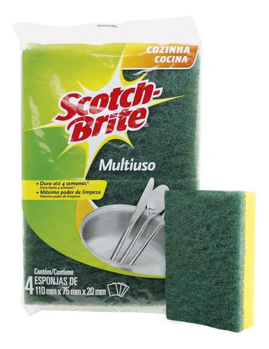 Esponjas Amarilla/verde Multiuso X 4 Unidades Scotch Brite