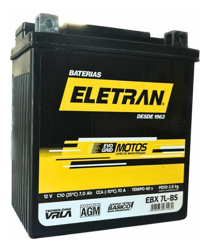 Bateria De Moto Eletran 7ah Biz Cbr Xr Xt - Pronta Entrega
