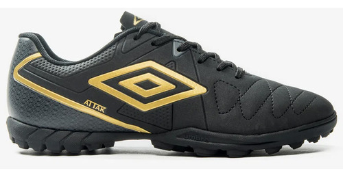 Chuteira Society Umbro Attak Eternal Preto Dourado Unissex