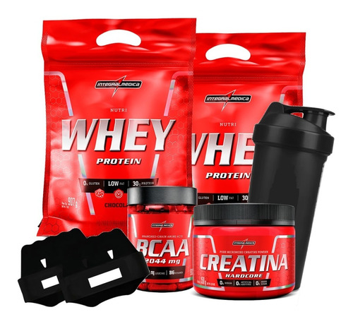 Kit Nutri Whey + Creatina + Bcaa + Shaker Luva Envio Rápido