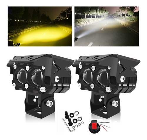 Par Faros De Lupa 100w Luz Spot Doble Color Para Auto Moto