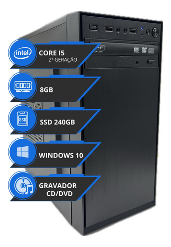 Pc Computador Cpu Intel Core I5 8gb Ssd 240gb Cd Dvd