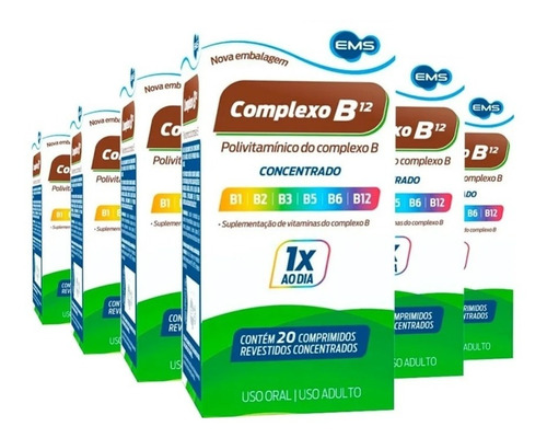 Kit 6 Complexo B Concentrado B12 Ems 120 Comprimido Original