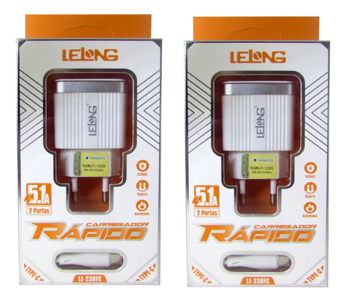 Kit 10x Carregador P/ Celular Lelong 5.1a V8 2-usb Atacado