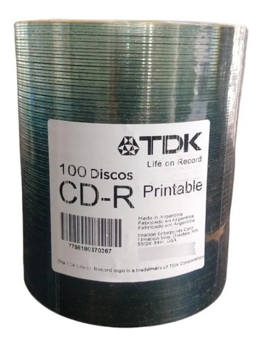 Cd Tdk Printable Ink Jet X 100 Un Cd-r Tdk Memorex Imation