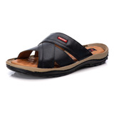 Chinelo Comfort Comfort Masculino Em Couro Preto