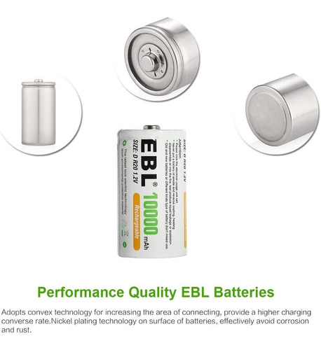 Ebl - Pilas Recargables Ni-mh D (8 Unidades, 10000 Mah, Incl