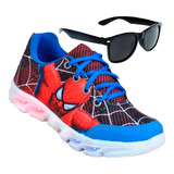 Kit Tênis Infantil Masculino De Led Homem Aranha + Óculos