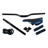 Kit Guidão Mesa Canote Bike C/ Selim E Manopla Gts Azul