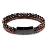 Pulsera De Cuero Tejido Piedra Ojo De Tigre Hombre Moda 2024