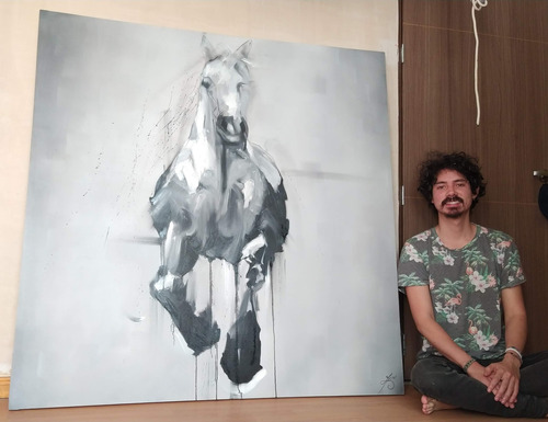 Cuadro Al Óleo Sobre Lienzo De Caballo Abstracto Grande 