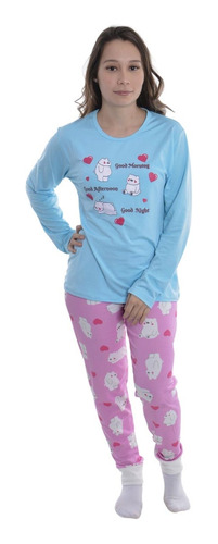 Pijama Feminino Adulto Inverno Roupa Dormir Frio Longo
