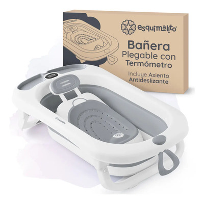 Bañera Para Bebé Con Termómetro Esquimal, Tina De Baño Plegable Con Asiento Antideslizante, Recién Nacidos Hasta Niños De 3 Años ( Gris ) | Meses sin interés