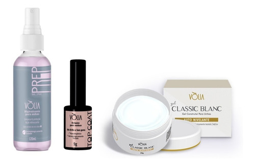 Kit Volia Gel Classic Blanc + Top Coat + Prep Spray